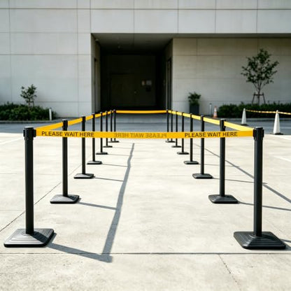OrangeStar 4-Pack Crowd Control Stanchions, Heavy Duty Stanchion Set - color: Yellow-PLEASE WAIT HERE