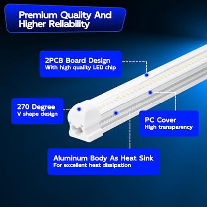 hykolity T8 LED Shop Lights 4FT, 6500K Super Bright White, 40W, 5200LM - size: 4FT
