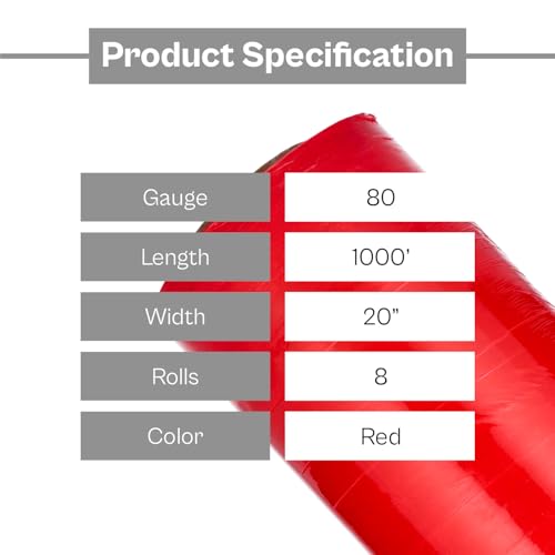 PSBM Dark Red Stretch Wrap with Handles 8 Rolls 20 Inch x 1000 Feet 80 Gauge, Heavy Duty Plastic Wrap Industrial Strength Shrink Film for Moving, Packing & Shipping - size: 8 Rolls, style: Red
