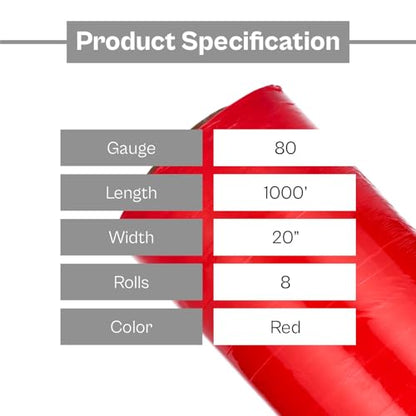 PSBM Dark Red Stretch Wrap with Handles 8 Rolls 20 Inch x 1000 Feet 80 Gauge, Heavy Duty Plastic Wrap Industrial Strength Shrink Film for Moving, Packing & Shipping - size: 8 Rolls, style: Red