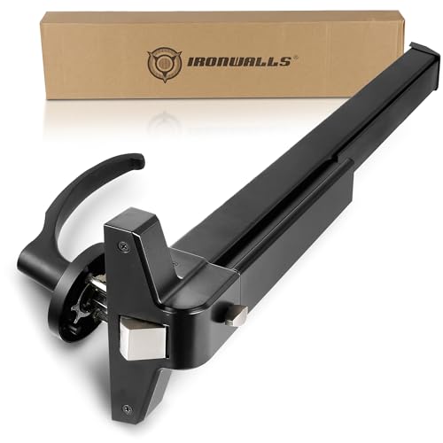 IRONWALLS 27.5" Black Commercial Panic Bar Exit Device with Exterior Lever - color: Black, size: 27.5 Inch