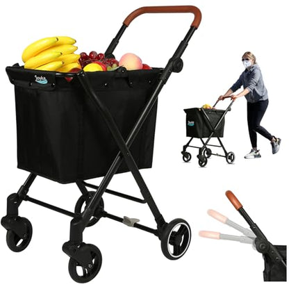 Foldable Cart 55 Liters Utility Cart ，Shopping Trolleys ，Height Adjustable Slider for Office Shopping ， Groceries， Laundry - size: 55 Liters