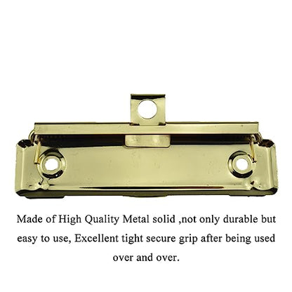 HAHIYO 3.94 Inches Gold Metal Mountable Clipboard Clips - 6 Pack, Durable Spring Loaded Clip with Rubber Grips, Hanging Hole and Rivets - Document File Wood Plastic Clip Board for Office School Home - style: Gold-3.94in-6p