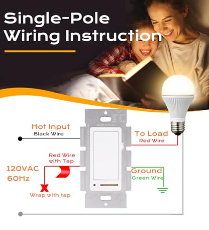 CLOUDY BAY in Wall Dimmer Switch for LED Light/CFL/Incandescent,3-Way Single Pole Dimmable Slide, 600W max Incandescent,150W max Dimmable LED/CFL, Cover Plate Included, Pack of 4 - size: 4-Pack | Ivory