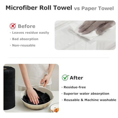 80 Pack Microfiber Cleaning Cloth Roll Reusable Paper Towels 12"x12" Black Tear Away Cloth, Microfiber Towels for Cars, Wash Cloths, Lint Free Rags for House, Kitchen,Window,Cleaning Supplies - color: Black
