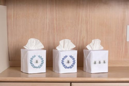 Jacaranda Living Square Tissue Box Cover, Linen/Cotton Fabric Tissue Holder, Decorative Cloth Tissue Cube Cover, Nature Designs Napoleon Bee Wreath (Blue) - color: Napoleon Bee Wreath (Blue)