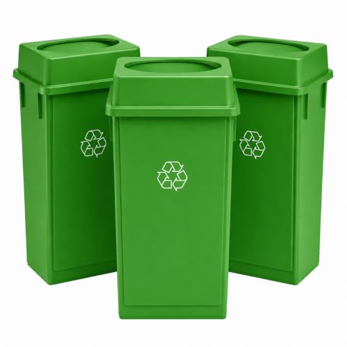 23 Gallon Slim Jim Rectangular Green Recycling Bin with Swing Lid | 3 PACK - color: Green Recycling with Lid