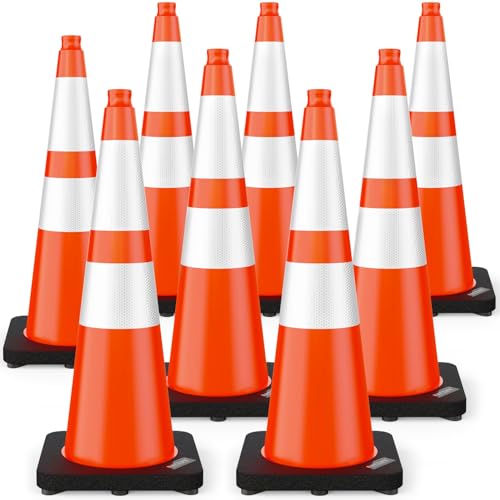 BATTIFE 8 Pack 28 Inch Traffic Cones, PVC Orange Cone, Black Weighted Base - color: Orange, size: 28inch