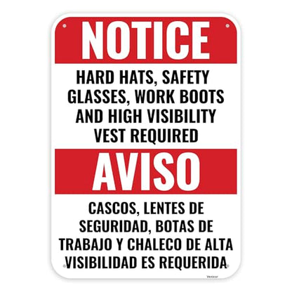 1PC Construction Signs, 14 x 10 Inches - Aluminum - Danger Area Under Construction Safety Site Signs For Jobsites - Bilingual Spanish - color: HH SG WB HVV Required
