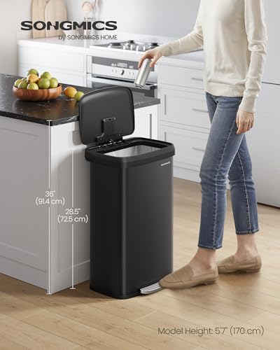 SONGMICS Kitchen Trash Can, 21 Gallon (80 L) Stainless Steel Garbage Can, with Stay-Open Lid and Step-on Pedal, Soft Closure, Tall, Large and Space-Saving, Black ULTB534B01 - color: Black, style: 21 Gallons