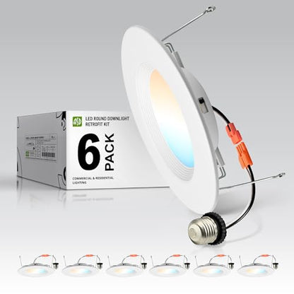 ASD 6 Pack Retrofit LED Recessed Lighting 6 Inch, 5CCT Wafer Lights - color: White, size: 6 Pack