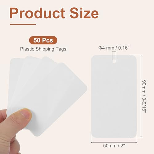 PATIKIL Plastic Shipping Tags with Wire, 50 Pcs 3-9/16" x 2" Waterproof Blank Labels Hang Tag with String for Outdoor Luggage Product Identification Price Marking, White - color: White, size: 3-9/16" x 2"