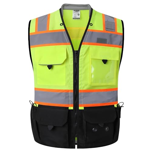 JKSafety Hi-Vis Unisex Surveyor Safety Vest Heavy Duty PPE Inner Pockets ANSI/ISEA Compliant - color: 188-yellowblack, size: Small