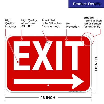 Exit Sign, with Right Arrow - size: 12x18