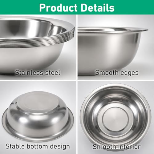 8 Pcs 7.5 Qt Large Stainless Steel Mixing Bowls with Mirror Finish