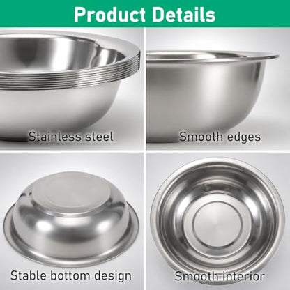 8 Pcs 7.5 Qt Large Stainless Steel Mixing Bowls with Mirror Finish