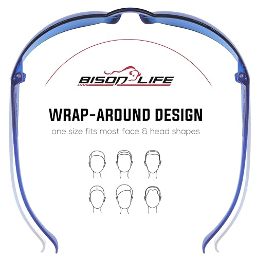 BISON LIFE Blue Safety Glasses for Men & Women, Bulk, ANSI Z87.1, 12 Pack - color: Blue/Blue