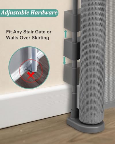 Miumoon 50 inch Reinforced Retractable Baby Gates 34 inch Tall - color: Gray, size: 34" Tall x 50" Wide