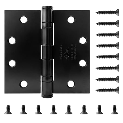 3 Pack - 4.5'' x 4.5'' Commercial Grade Ball Bearing Door Hinge, Non-Removable Pin, UL Listed & 3 Hour Fire Rated, Full Mortise, JS-5BB1 (Matte Black) - color: Matte Black