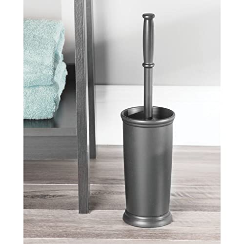 mDesign Toilet Bowl Brush and Holder - Covered Bathroom Toilet Brush - Standing Toilet Bowl Scrubber in Modern Holder - Space Saving, Deep Cleaning Brush for Toilet - Hyde Collection - Charcoal Gray - color: Charcoal, size: Pack of 1