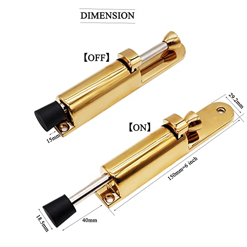 Kickdown Door Stop 2-Pack Easy Step Door Stopper Spring Loaded Telescopic Step On/Off Door Stopper Rubber Adjustable Heavy Duty Door Locks Holder Stop/Release by Foot (Bright Gold) - color: Bright Gold