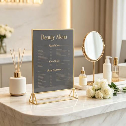 3 Pack Gold Acrylic Sign Holder 8.5 x 11 Inches, Double Sided Vertical Table Top Stand for Wedding Table Numbers, Nail Salon Price Lists, Vendor Booth, Business Store & Party Tabletop Display