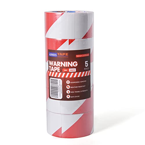 ADHES Hazard Tape Safety Warning Red White Stripe PVC Self Adhesive - color: red and white, size: 2in x 18yd