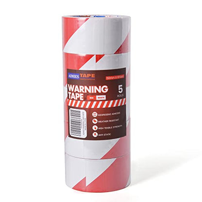 ADHES Hazard Tape Safety Warning Red White Stripe PVC Self Adhesive - color: red and white, size: 2in x 18yd