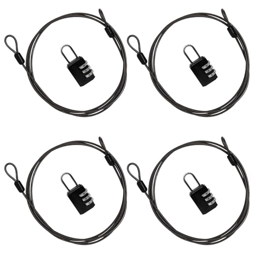 Cable Lock Double Loops 5Ft Long Black Security Cable with Lock, Bike Locks Cables 2.5mm Braided Steel Coated Safety Cables Wire for Luggage, Outdoor, Clothesline (4 Pack) - color: Black, size: 5Ft (4 Pack)