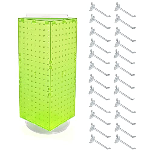 Azar Displays 703385-GRE-4C24, Four-Sided Revolving 8" W x 20" H Pegboard Counter Display w/ 24 Hooks- 4” Length, Green - color: Green, style: Pegboard + Hooks