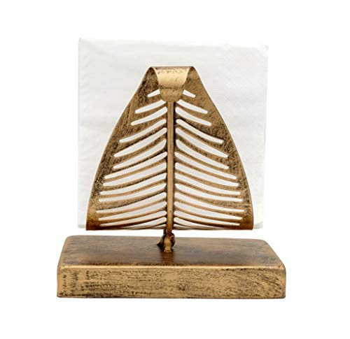 OwlGift Freestanding Modern Napkin Holder with Leaf Design, Tabletop Tissue Dispenser, Countertop Napkin Storage Organizer – Bronze - color: Bronze