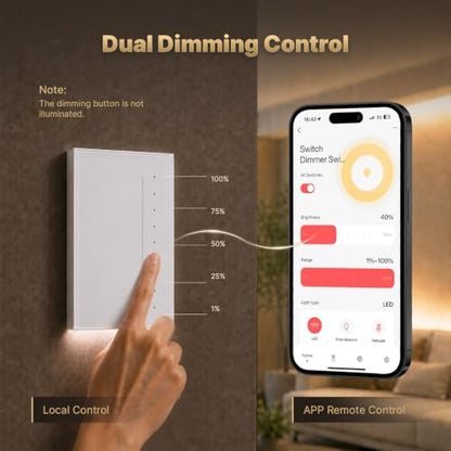 MOES SF WiFi Dimmer Switch, Neutral Wire Required, Anti-Glare Panel White - color: White, size: WiFi Dimmer Switch
