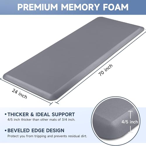 4/5 Inch Thick Kitchen Mats for Floor, StepRite Kitchen Rug for Standing - color: Grey, size: 70"L x 24"W x 0.8"Th