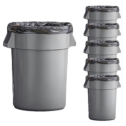Set of 6 55 Gallon Round Commercial Trash Can, Industrial Recycling Bin, Durable Garbage Can, Ingredient Bin, Safe Food Container (Grey) - color: Grey