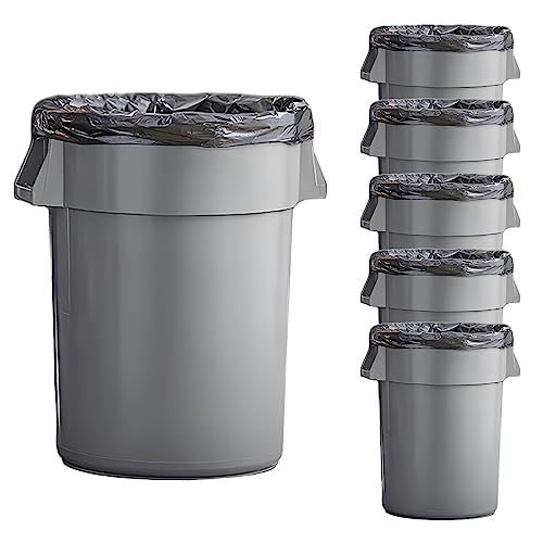 Set of 6 55 Gallon Round Commercial Trash Can, Industrial Recycling Bin, Durable Garbage Can, Ingredient Bin, Safe Food Container (Grey) - color: Grey
