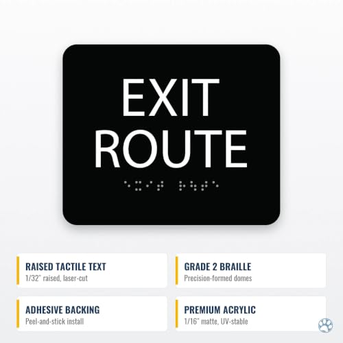 Alpha Dog Exit Route Sign, 5x6 ADA Braille Sign, Black - color: Black, size: Exit Route