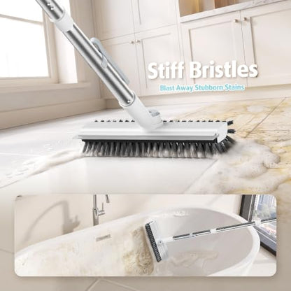 AIR U+ Floor Scrub Brush with Long Handle, 4 in 1 Floor Scrubber & Squeegee - color: White