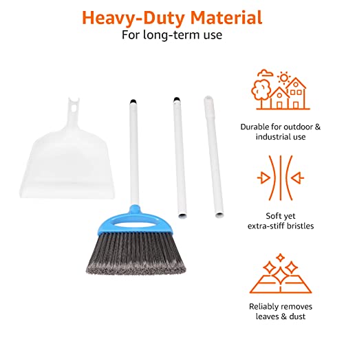 Amazon Basics Dustpan Broom Set with Easy Assembly and Long Handle, Blue and White (Pack of 8) - size: (Pack of 8)