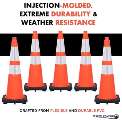 3 Pack 36" Inch Orange Traffic Safety Cones with Dual Reflective Collars - High Visibility Industrial Pylons Traffic Cones for Road, Parking Lots, Driving, Construction - size: 3 Cones