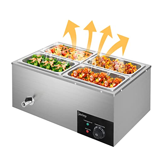 Winado 110V 4-Pan Commercial Food Warmer, 21QT Electric Steam Table 6 Inch Deep, 600W Countertop Stainless Steel Food Soup Buffet w/Temperature Control & Lid for Catering, Restaurant, Party - size: 21 QT/4 Pan