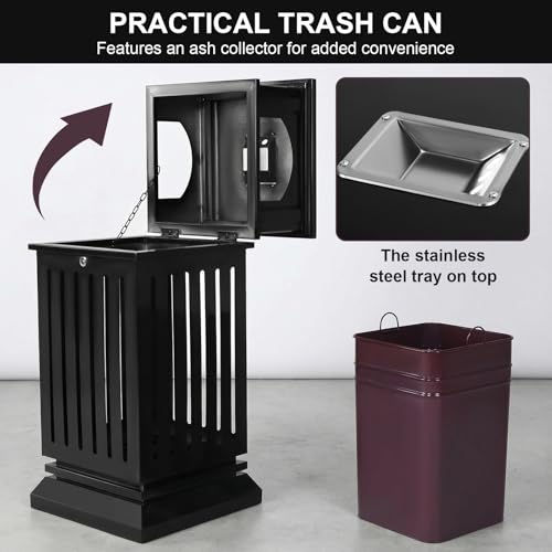 Large Capacity Square Steel Commercial Trash Can with Lid Removable Inner Bucket, Decorative Garbage Container for Home, Office, Restaurant, Restroom