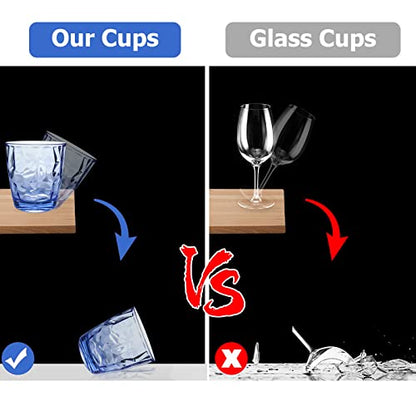 Topsky 10 oz Plastic Water Tumblers | Set of 4 Transparent Unbreakable Drinking Glasses Clear Acrylic Reusable Juice Wine Cups for Home Picnic Party, Dishwasher Safe, Stackable (Blue) - color: Blue 10oz