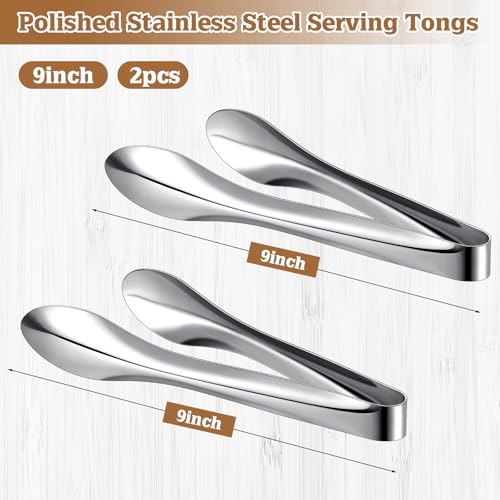 2 Pack Silver Polished Serving Tongs 9 Inch - color: Silver, size: 9 Inch