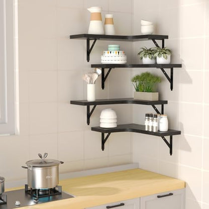 ROMGUAR CRAFT Corner Floating Shelves Wall Mounted Set of 4, Black - color: Black