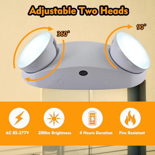 LED Emergency Lights with Battery Backup Commercial Emergency Light Fixtures for Business Home Power Failure Outage Exit Sign Lighting with Plug in Cord AC85-277V 200lm 4Hours - color: White, size: Round with Plugs