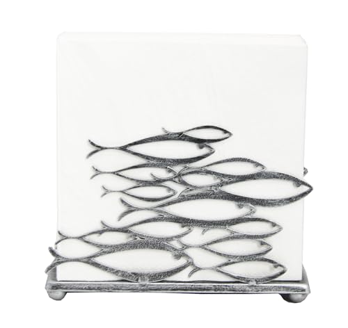 OwlGift Fish Design Napkin Holder, Ocean Serviette Dispenser, Marine Cocktail Tissue Storage Organizer, Mail Letter Sorter Rack, Document File Organizer – Silver - color: Silver