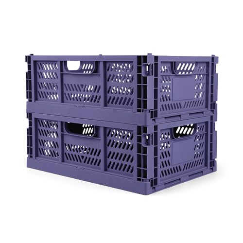2 Pack Stackable Storage Crates, Plastic Foldable Baskets Large Blue - color: Blue, size: Large: 15.7" x 11.8" x 5.9"