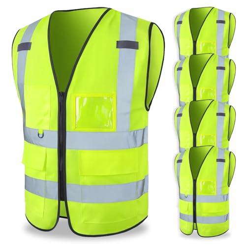 FATONE Hi Vis Safety Vest for Men with Reflective Strips, Class 2 High Visibility Vest with Pockets for Construction, Traffic, Warehouse, Security, Volunteer, 5 Pack Yellow, M - color: Yellow, size: Medium