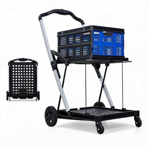 IDEALHOUSE 2-Tier Collapsible Shopping Cart 198lbs Foldable Grocery Cart - color: Blue