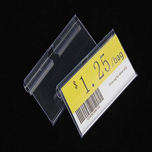 Pack of 60 Clear Plastic Label Holder, Double Hook Wire Shelf Retail Price Tag Label Holder Merchandise Sign Display Holder (4 * 8cm/1.57 * 3.15in)